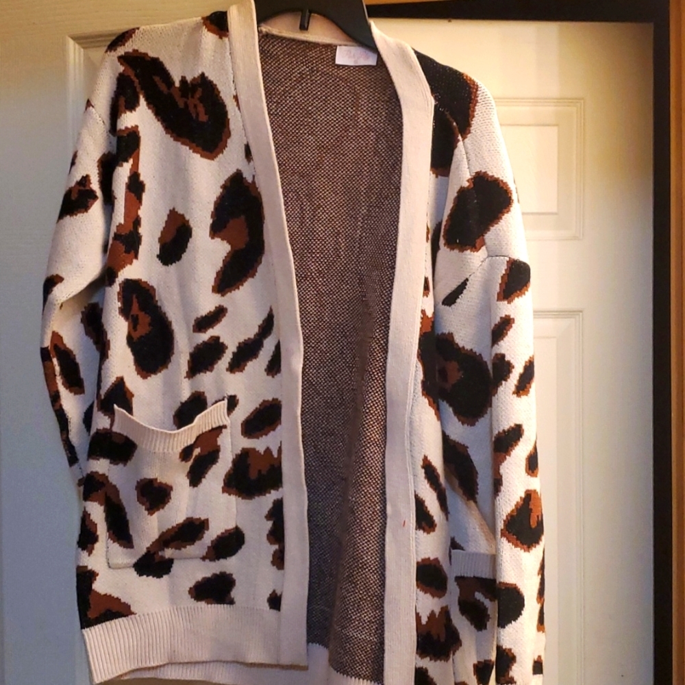 Pink lily animal print cardigan